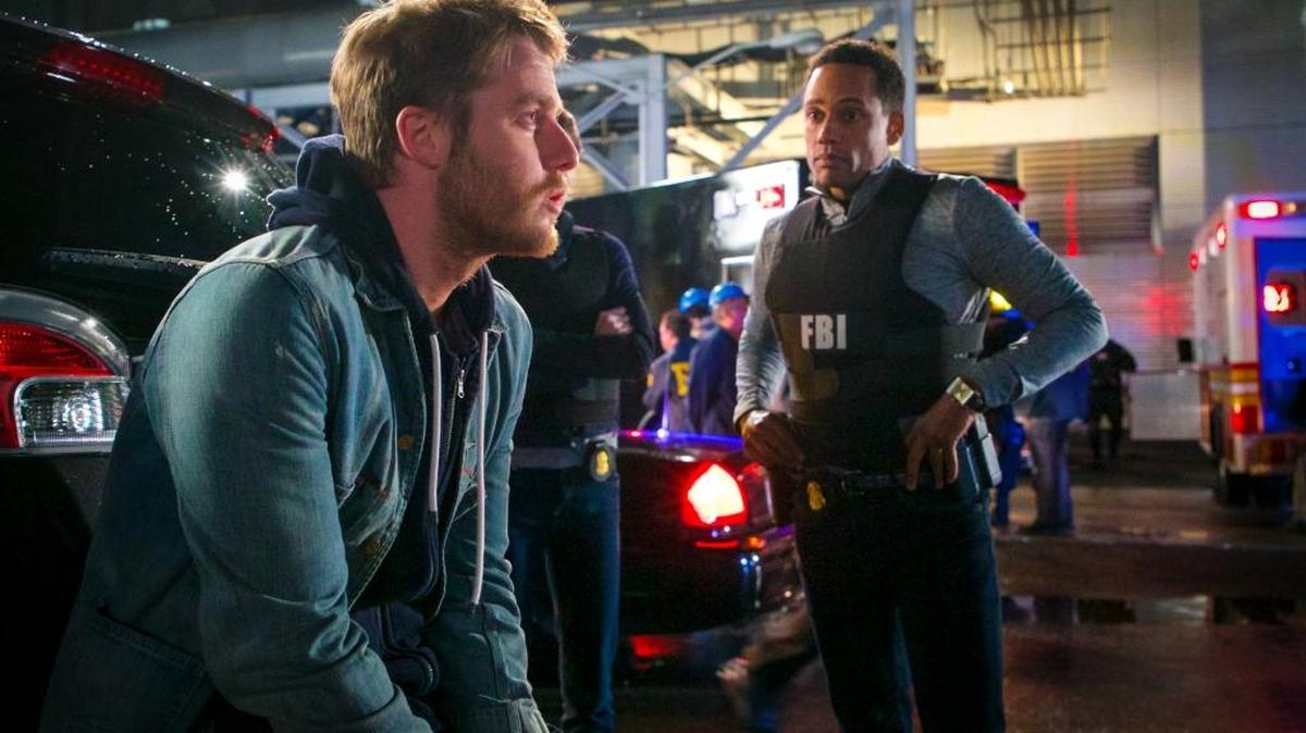Jake McDorman (left) as Brian Finch and Hill Harper as Agent Spelman Boyle in “Limitless” on CBS.