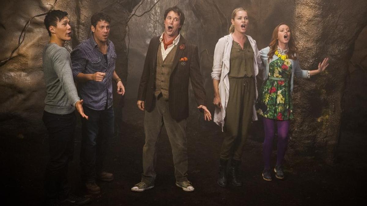 Noah Wyle, center, appears in seven episodes of Season 3 of “The Librarians,” which premieres on Sunday.