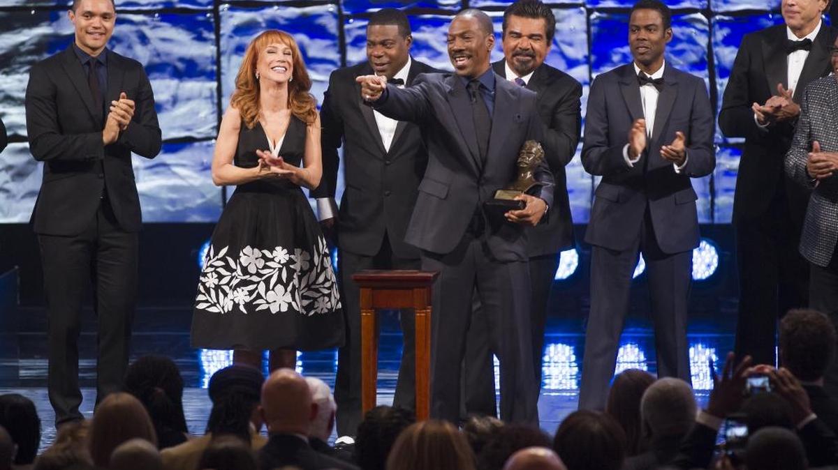 (L-R): Trevor Noah, Kathy Griffin, Tracy Morgan, Eddie Murphy, George Lopez, Chris Rock, Kevin Nealon.
