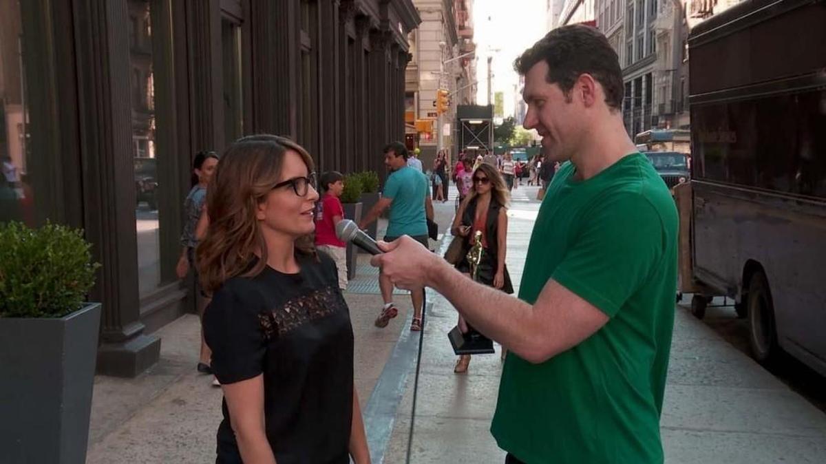 
Tina Fey (left) joins host Billy Eichner as they hit the streets of New York in the Season 3 premiere of “Billy on the Street.” 
