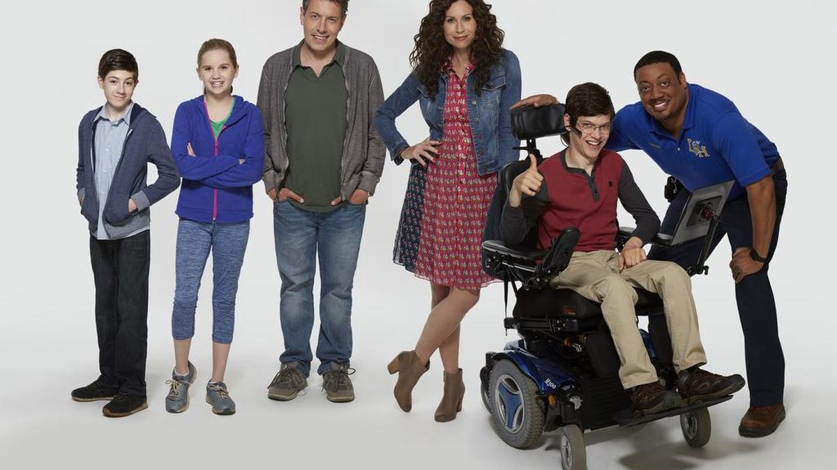 The cast of ABC’s ‘Speechless,’ from left, Mason Cook, Kyla Kenedy, John Ross Bowie, Minnie Driver, Micah Fowler and Cedric Yarbrough.