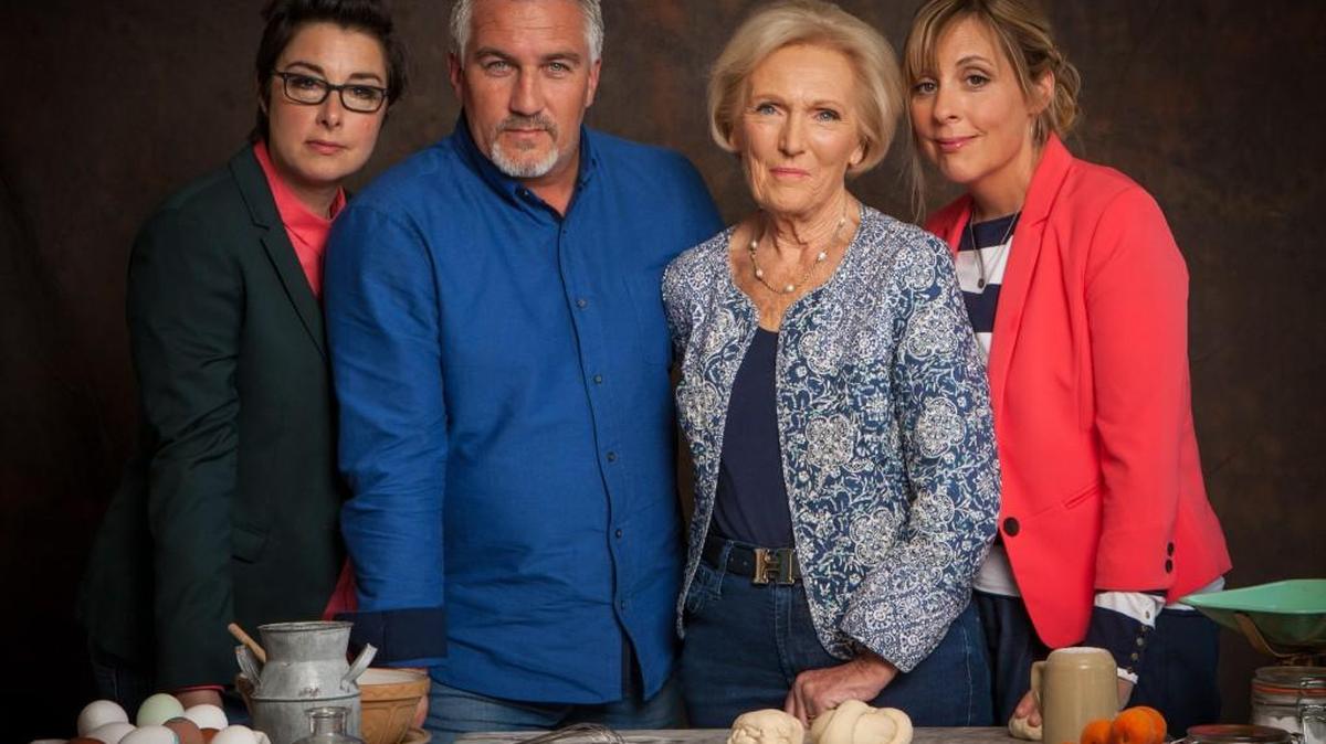 (L-R): Sue Perkins, Paul Hollywood, Mary Berry and Mel Giedroyc – the hosts and judges of “The Great British Baking Show.”