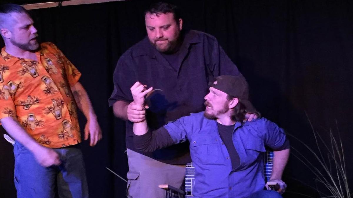 
David Pollack, Collin Beck and Joseph Watson star in Appalachian Creative Theatre’s “Catfish Moon” at UpStage. 
