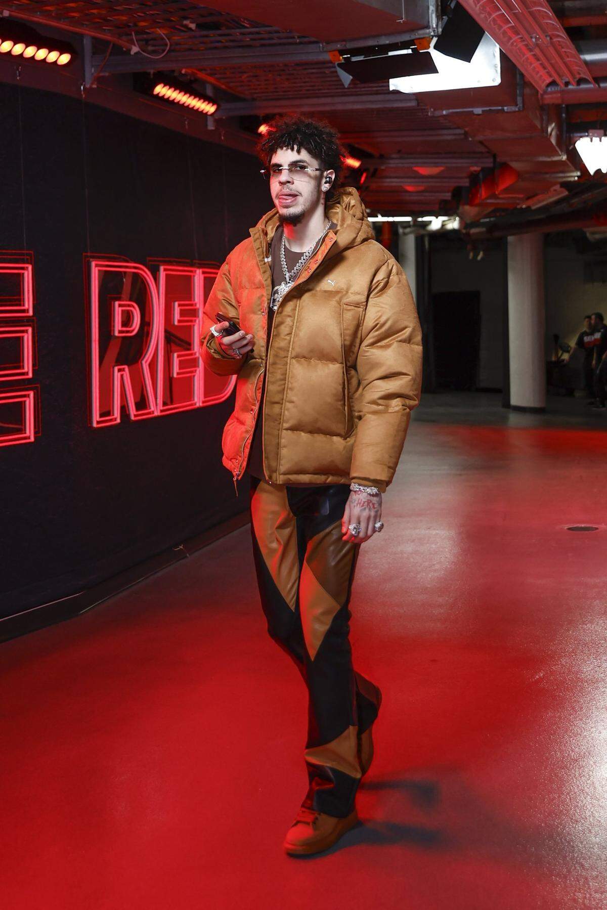 Charlotte Hornets guard LaMelo Ball (1) arrives at United Center before a basketball game against the Chicago Bulls.