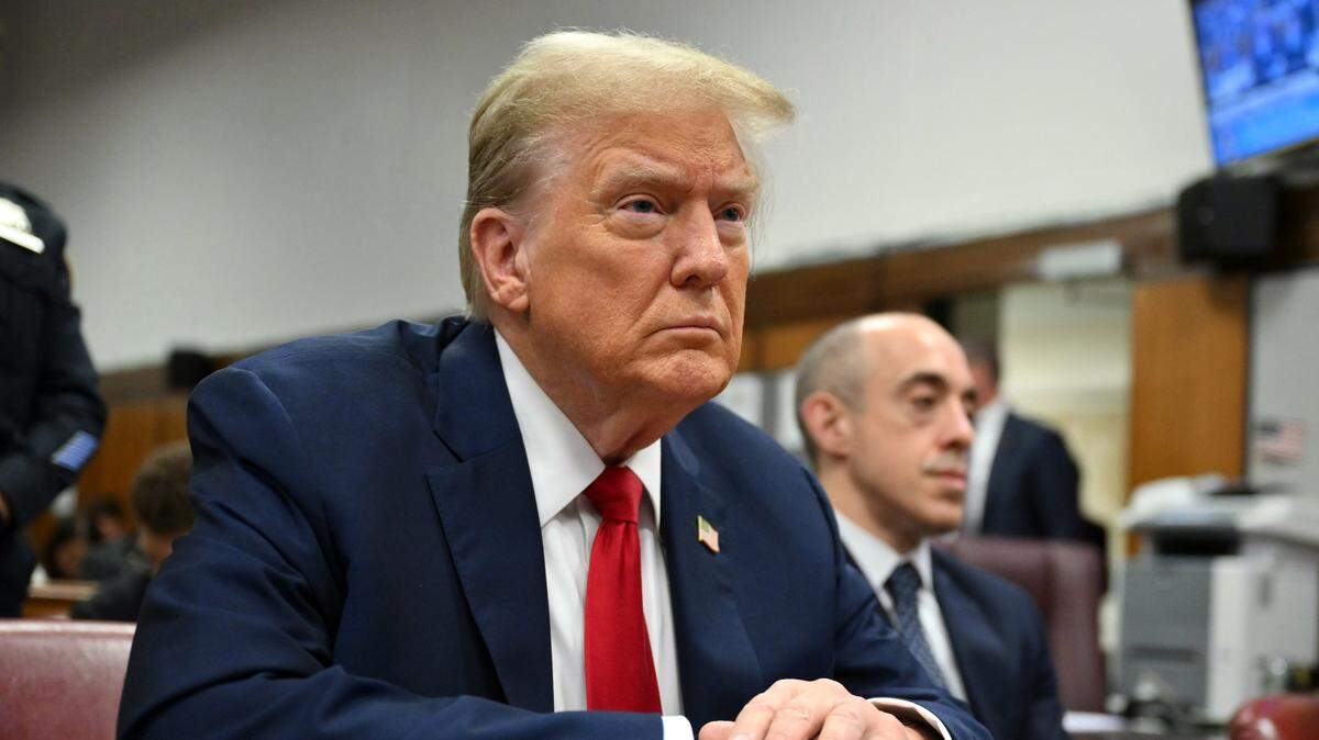 Former President Donald Trump sits in court during his 2024 hush money trial in Manhattan. On May 30, 2024, Trump was found guilty on all 34 felony counts, making him the first-ever former U.S. president to be a convicted felon.