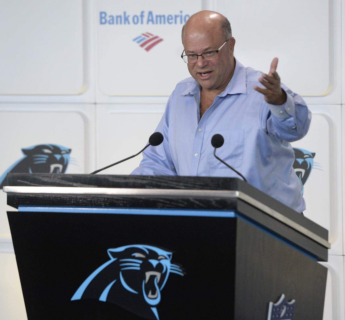 Billionaire hedge-fund manager David Tepper answers a question during his introductory press conference at Bank of America Stadium on Tuesday, July 10, 2018, when he is introduced as the new owner.