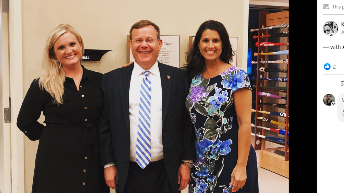 Cleveland County Trial Court Administrator Kinsley Craig, House Speaker Tim Moore and Forsyth County Trial Court Administrator Amanda Leazer pose together in Cleveland County in a screenshot taken from Craig’s Facebook page.