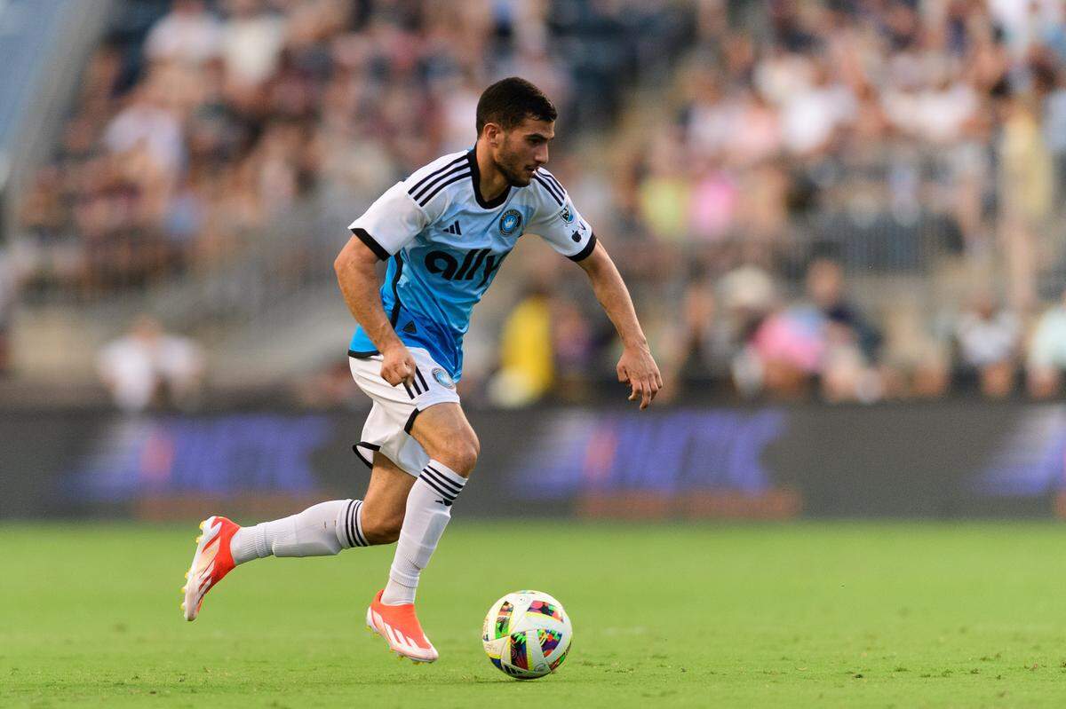 Charlotte FC forward Liel Abada (11) dribbles against the Philadelphia Union during Saturday’s first half at Subaru Park.