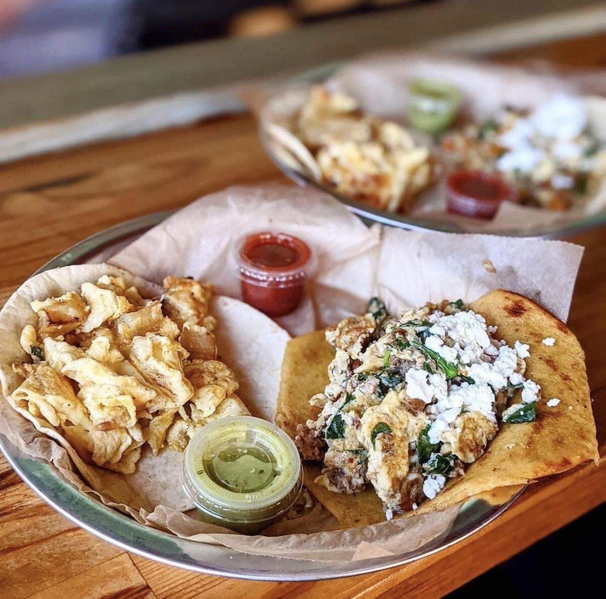 The Billy Ocean and Bright and Early breakfast tacos from Taco Billy in Asheville.
