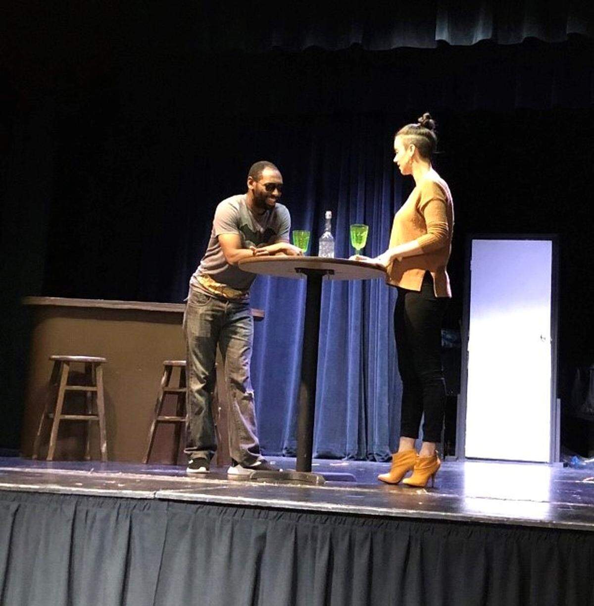 Karina Caporino (Angie) rehearses for “The Sabbath Girl” with Devin Clark, who plays artist Blake. In this romantic comedy Angie is a successful art dealer who falls for her neighbor, an Orthodox Jewish knish shop owner.
