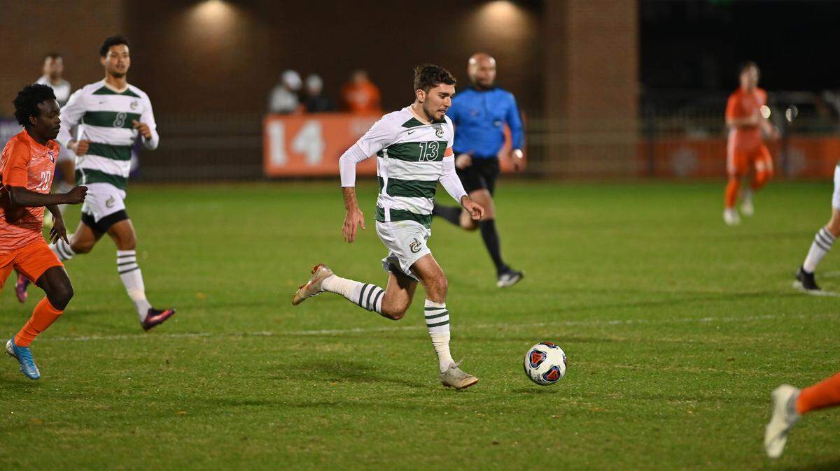 Charlotte’s Teddy Chaouche (13) on the move against Clemson in the Tigers’ 2-1 overtime victory against the 49ers in the second round of the NCAA men’s soccer tournament Sunday, DAVID PLATT -- CLEMSON ATHLETICS