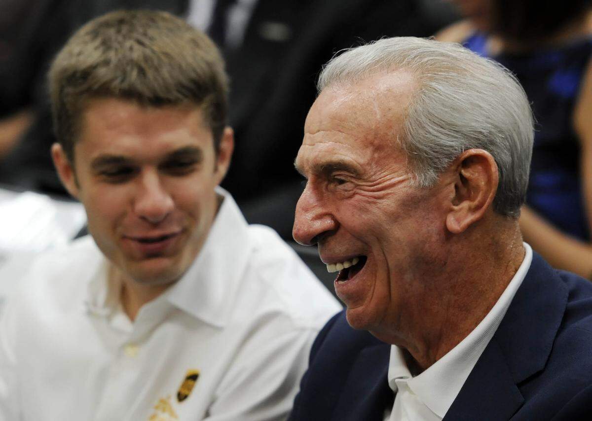 6/21/11 NASCAR Hall of Fame member Ned Jarrett (right) shares a laugh with current NASCAR driver David Ragan during the signing ceremony making stock car racing the official sport of North Carolina, in the media center at Charlotte Motor Speedway on Tuesday. Gov. Bev Perdue signed Senate Bill 322 into law at the ceremony.  The bill originated from a group of fourth and fifth grade students from Lake Norman Elementary School and Mt. Mourne IB School in Iredell County, who proposed stock car racing as the state sport. The students had worked on the measure for over a year, meeting with legislators and lobbying to get the bill passed.  David T. Foster III-dtfoster@charlotteobserver.com