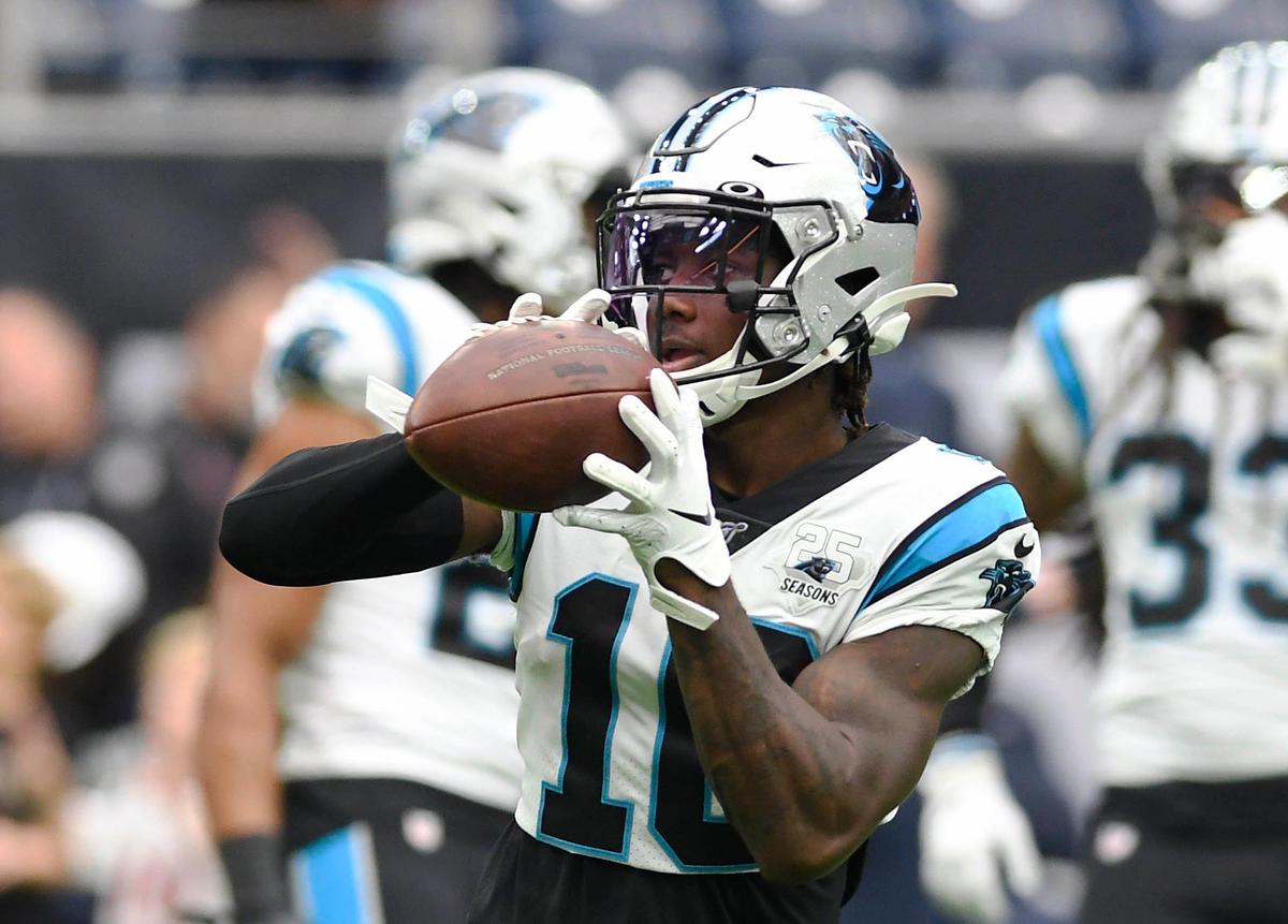 Carolina Panthers wide receiver Curtis Samuel (10) makes a reception during pregame Sunday.