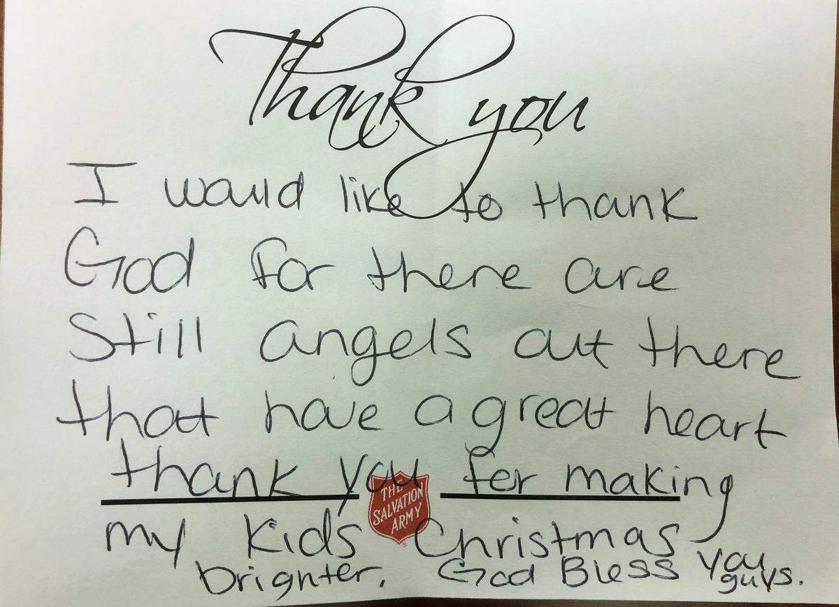 Families who received gifts through the Salvation Army’s Christmas program were invited to leave thank-you notes to donors when they picked up their gifts earlier this month.