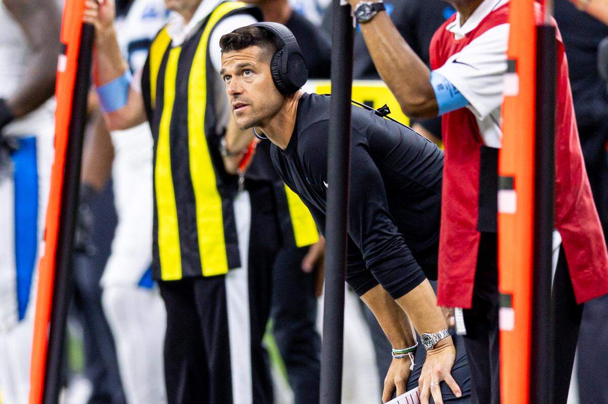 Carolina Panthers head coach Dave Canales looks on against the New Orleans Saints during the first half at Caesars Superdome.
