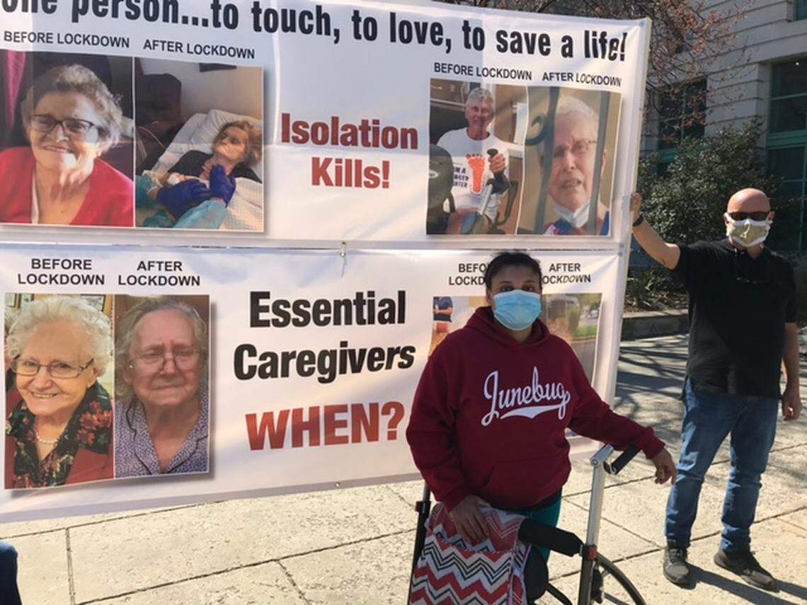 Danielle Lester, the granddaughter of a now-deceased nursing home resident, joined with others in Raleigh on March 10, 2021 to advocate for families who wanted to be able to visit with loved ones in nursing homes.
