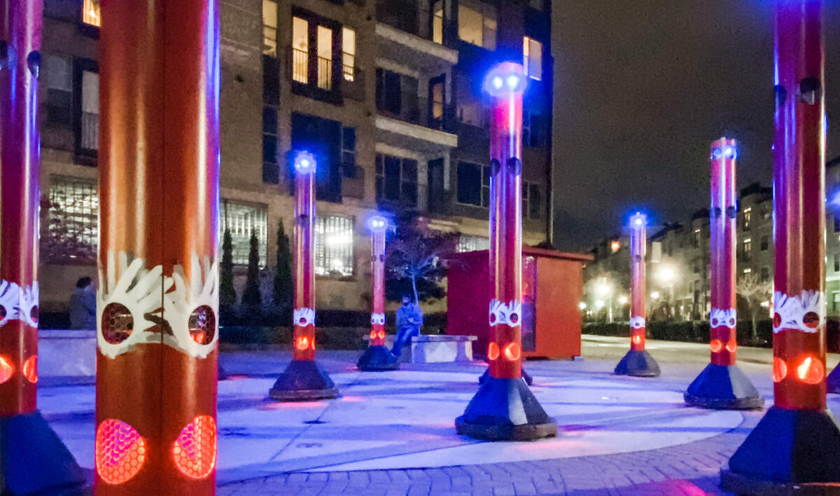 “Sonic Forest,” an interactive art exhibit located across from Carson Street Station features 16 electronic “trees.”