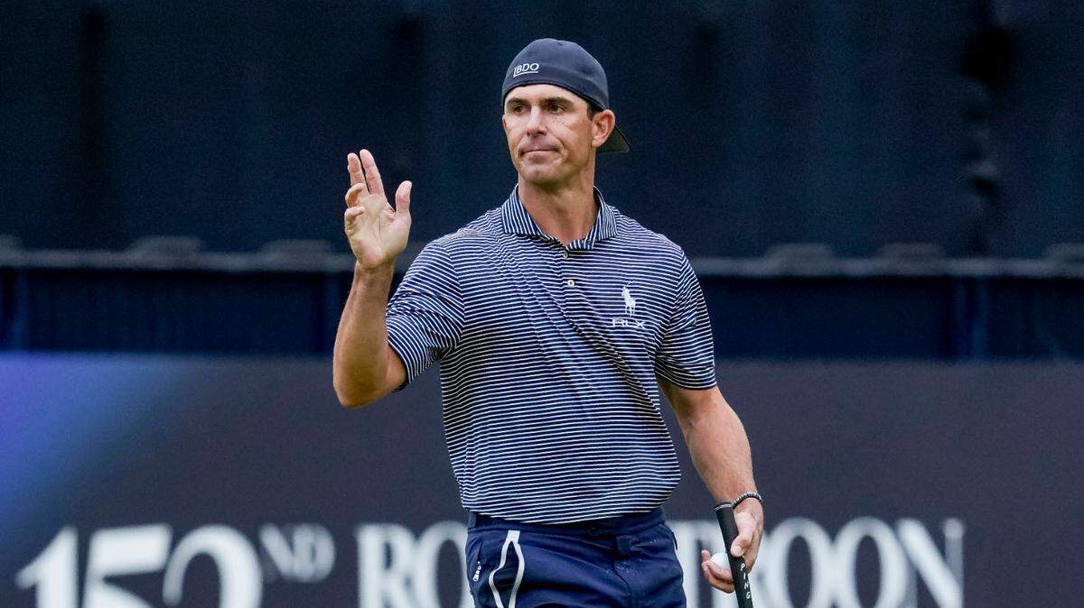 Billy Horschel makes his putt on the 18th hole during the third round of the Open Championship golf tournament at Royal Troon.