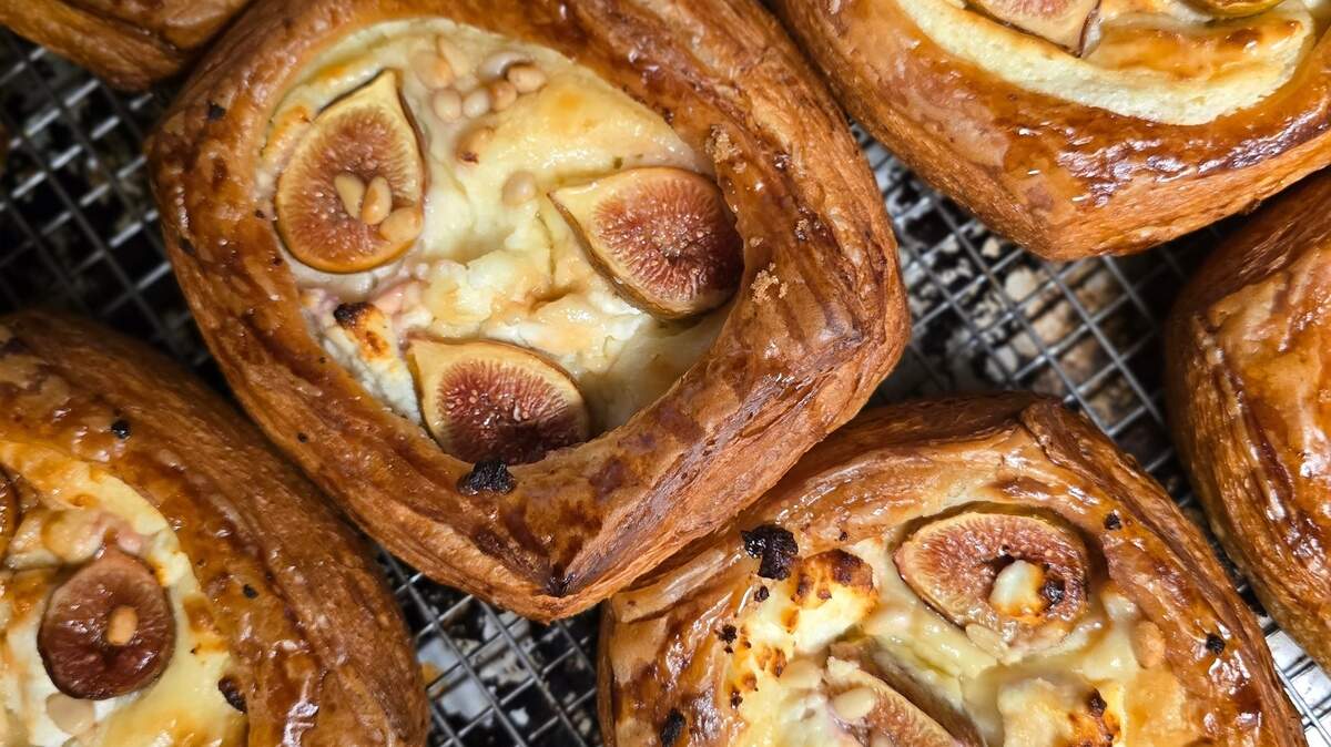 In addition to chocolate and almond croissants, and cinnamon rolls, seasonal danishes are available, including poutine, and fig and goat cheese.