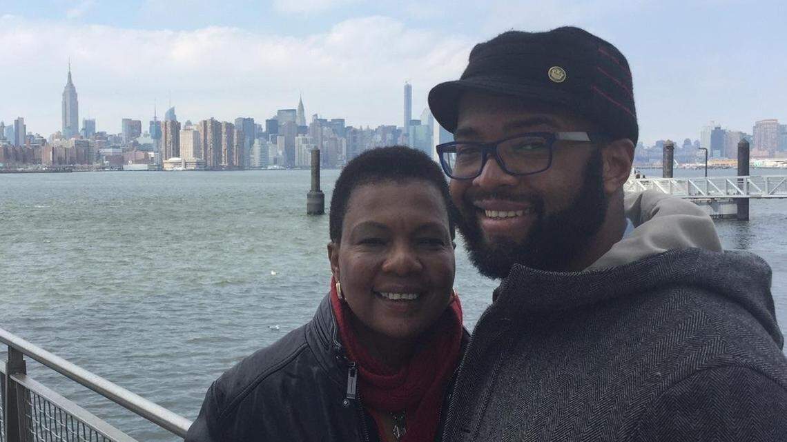Cleopatra Bodden in New York with her son, Dennis Bodden, who died last month at age 46 when a police sergeant in Pineville, NC fatally shot him.