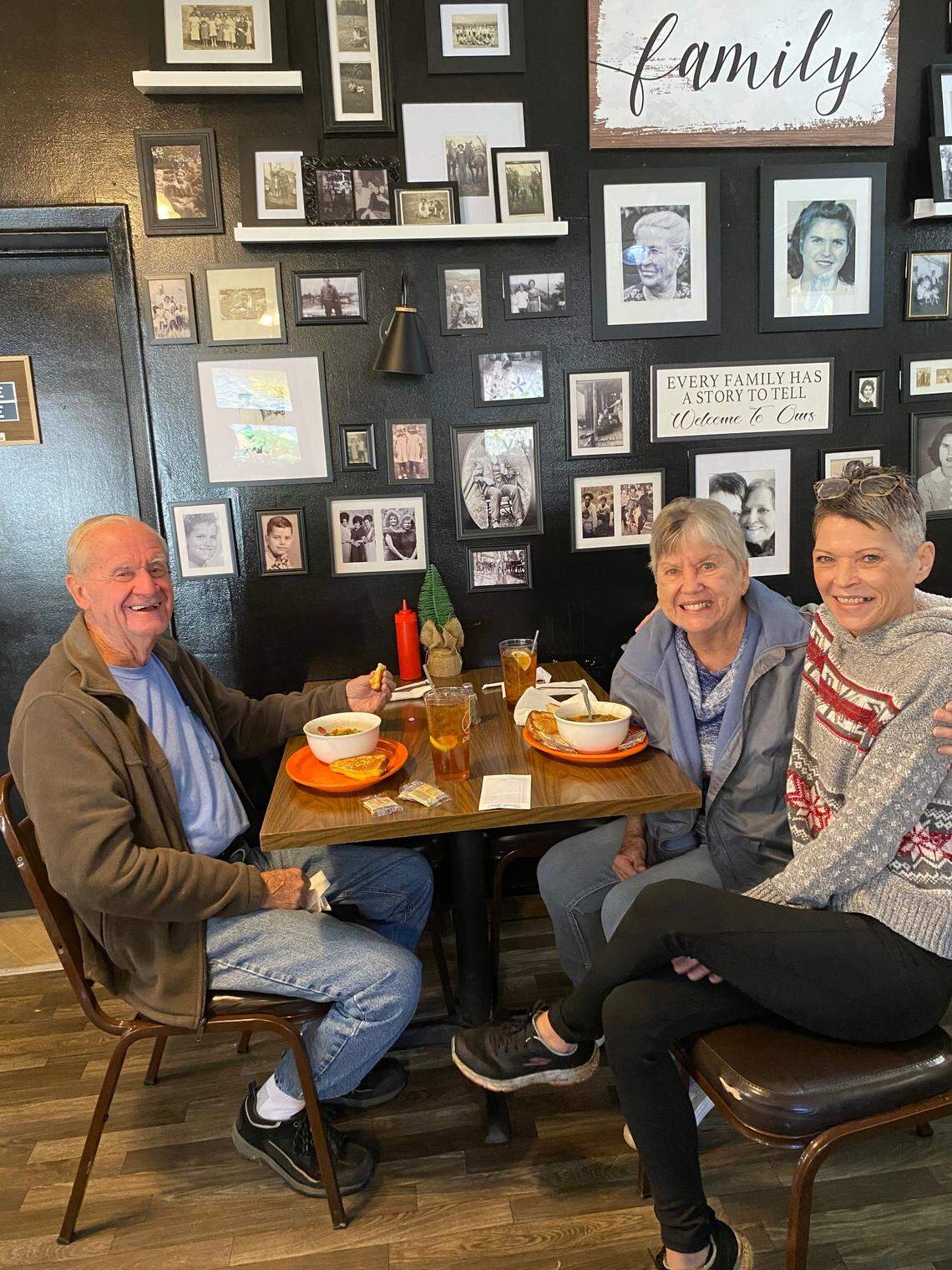 Helen’s Restaurant in Bakersville, NC, was a gathering place for family and friends before Hurricane Helene. Owner Donna Stafford is shown at right with some family friends.