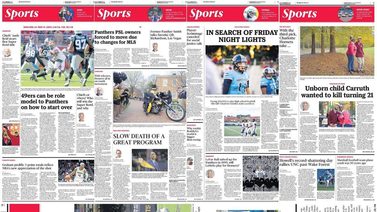 A selection of The Charlotte Observer’s Sunday sports sections in 2020.