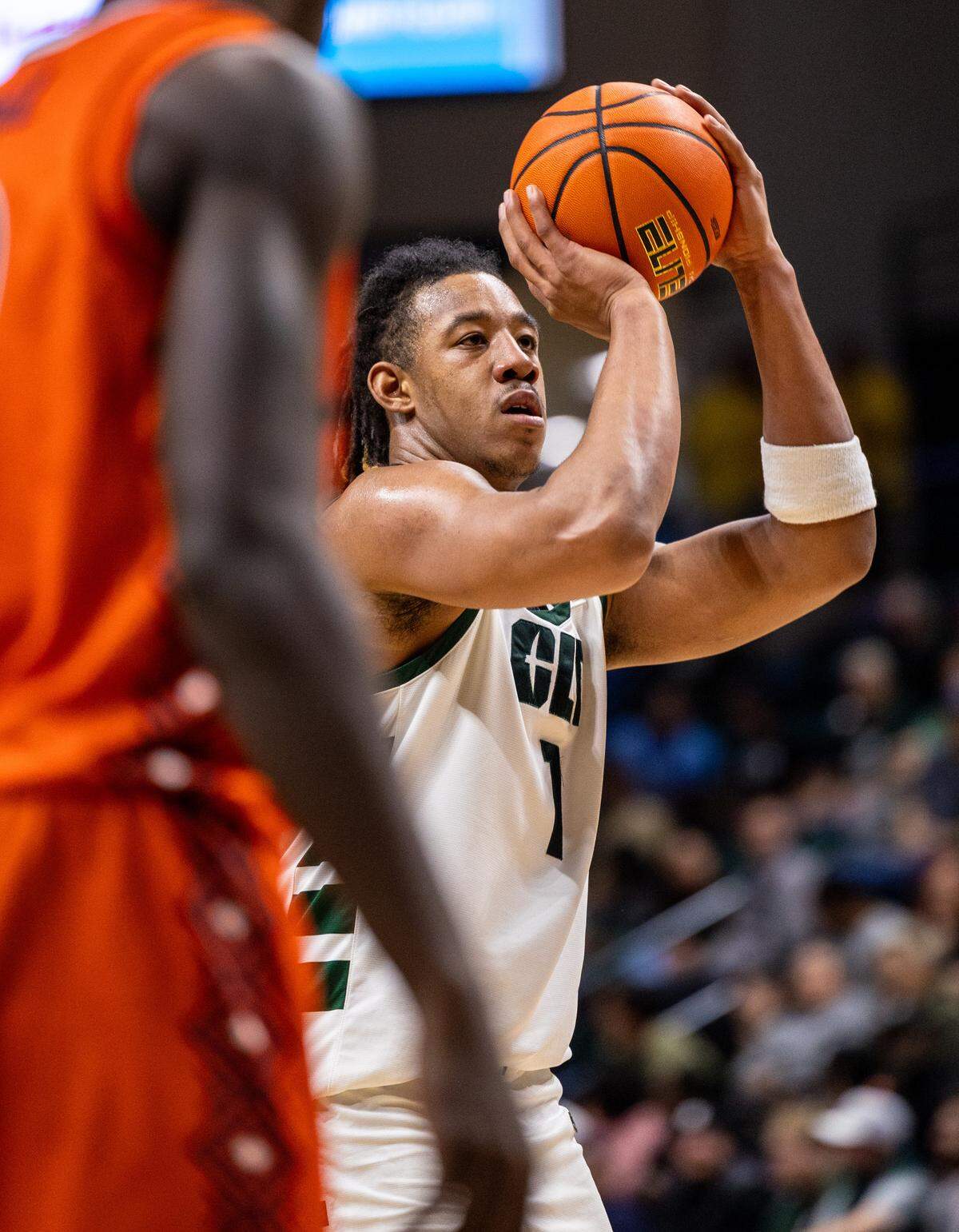 Niners Dishon Jackson takes a free throw after being fouled by the UTSA team during a matchup at the Halton Arena in Charlotte on Thursday, February 15, 2024.
