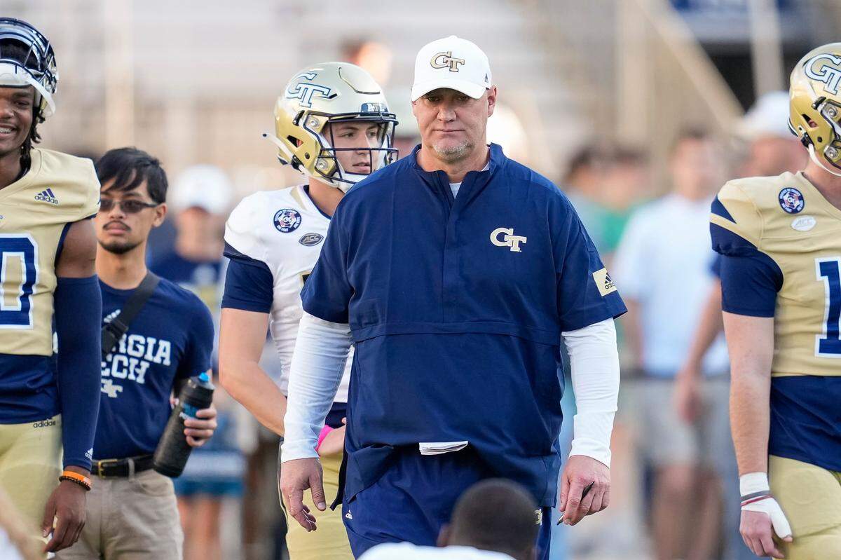 Mar 17, 2022; Atlanta, GA, USA; Georgia Tech Yellow Jacket quarterback coach Chris Weinke on the field during the Georgia Tech Spring Game.