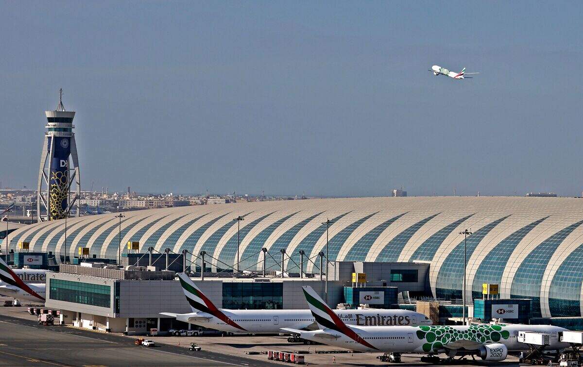 A view of Dubai International Airport on Feb. 1, 2021.  The airport was impacted by a military strike from Iran. 