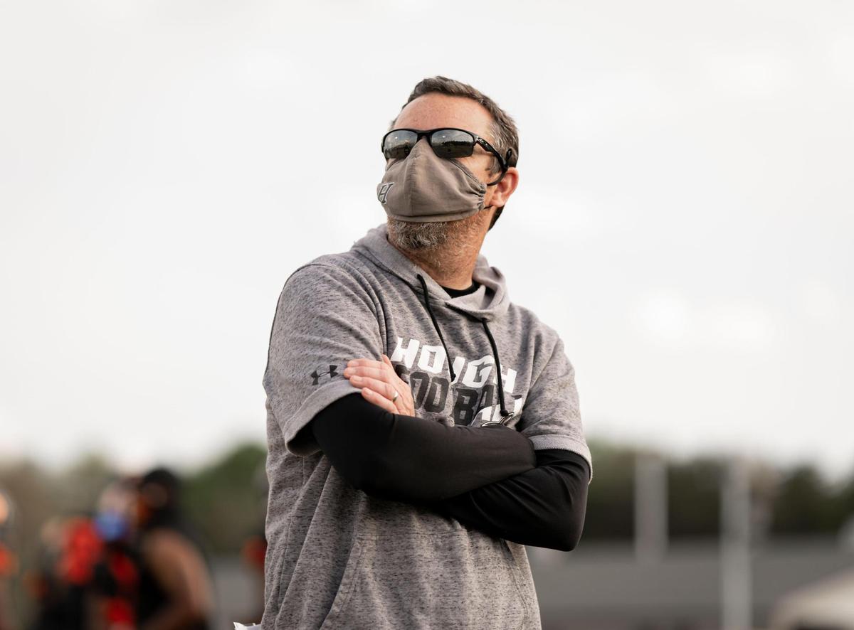 Huskie head coach Matt Jenkins wins the I-MECK 4A championship 29-22 vs the Vance Cougars Friday April 9, 2021.