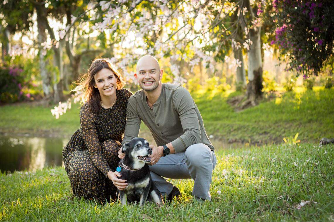 Aaron and Amanda Hewitt, with their dog Greta.