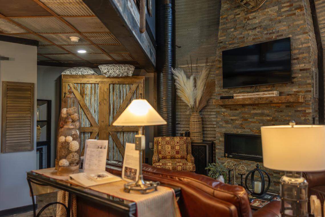 The living room inside Tom and Betty Flohr's silo converted into a short term rental property in Lincolnton, N.C.