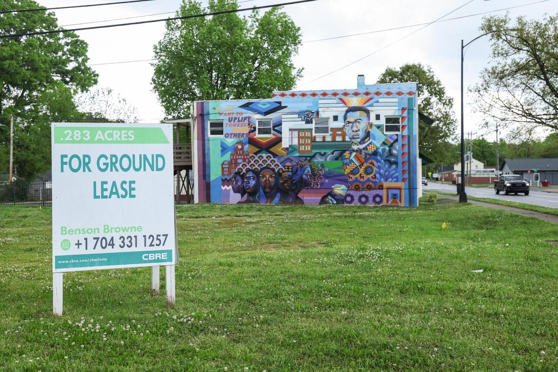 A vacant lot along Beatties Ford Road, not far from Johnson C. Smith University.