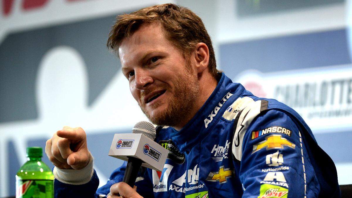 NASCAR driver Dale Earnhardt Jr. answers a reporter's question during a media session at Charlotte Motor Speedway on Thursday, May 25, 2017 in Concord, NC.
