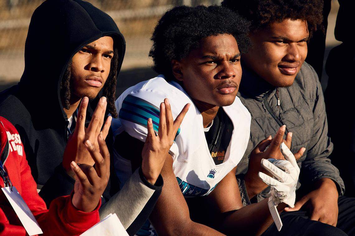 Hough DB Jason Wilkerson (11) celebrates after his pick-six during the second half of the Queen City Senior Bowl hosted at Olympic High School.