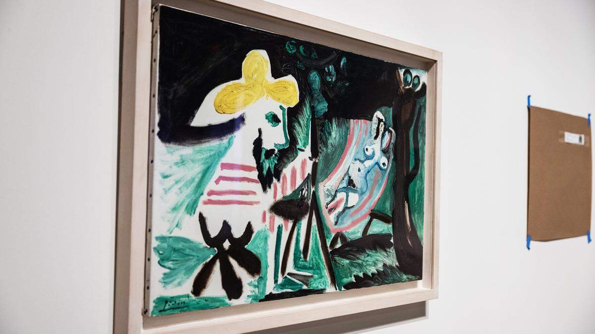 Pablo Picasso painting “The Painter and His Model in a Landscape, Mougins,” May 5, 1963, hangs Jan. 31 as part of the “Picasso Landscapes: Out of Bounds” exhibition opening Feb. 11 at Mint Museum Uptown in Charlotte.