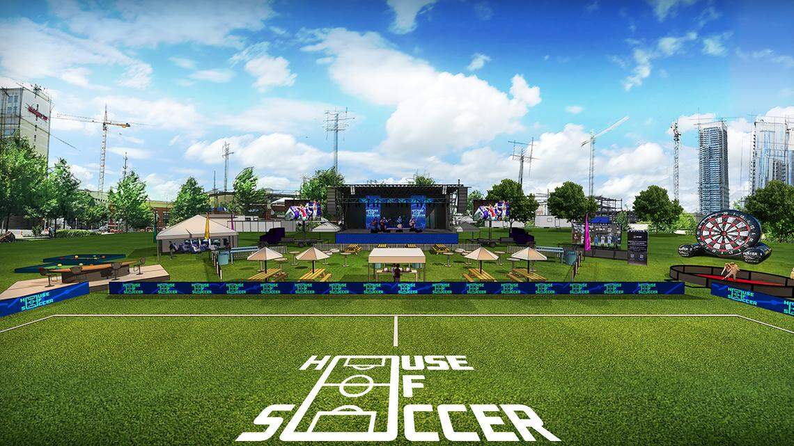 Rendering shows how Romare Bearden Park in uptown Charlotte will be transformed into a mini soccer stadium and concert venue for the House of Soccer fan fest during the International Champions Cup next week.