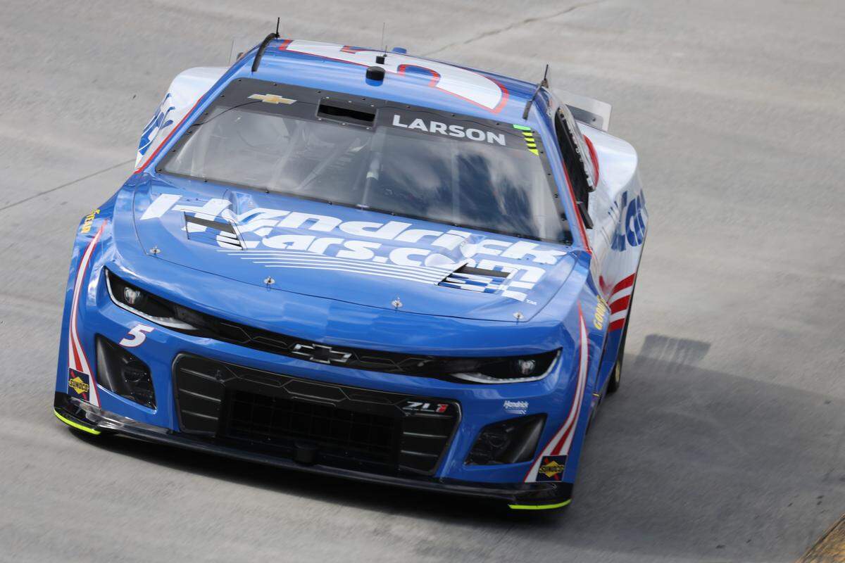 Apr 12, 2025; Bristol, Tennessee, USA; NASCAR Cup Series driver Kyle Larson (5) during qualifying for the NASCAR Food City 500 at Bristol Motor Speedway.