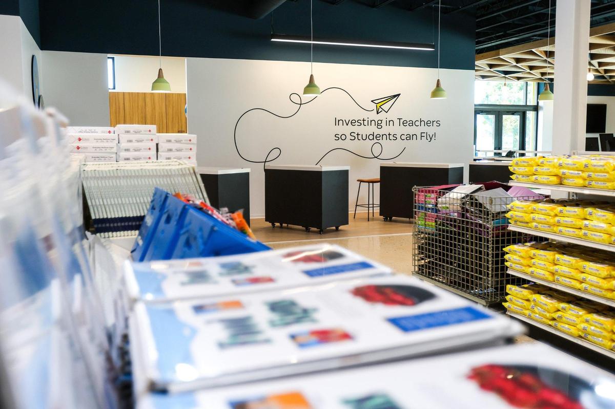 Supplies ranging from workbooks, pencils and markers, to book bags and crafting kids sit at the ready in the Classroom Central free store and warehouse on Wilkinson Boulevard on Thursday, August 4, 2022 in Charlotte, NC. Teachers will be able to come to the store in-person and gather supplies starting on Tuesday, August 15.