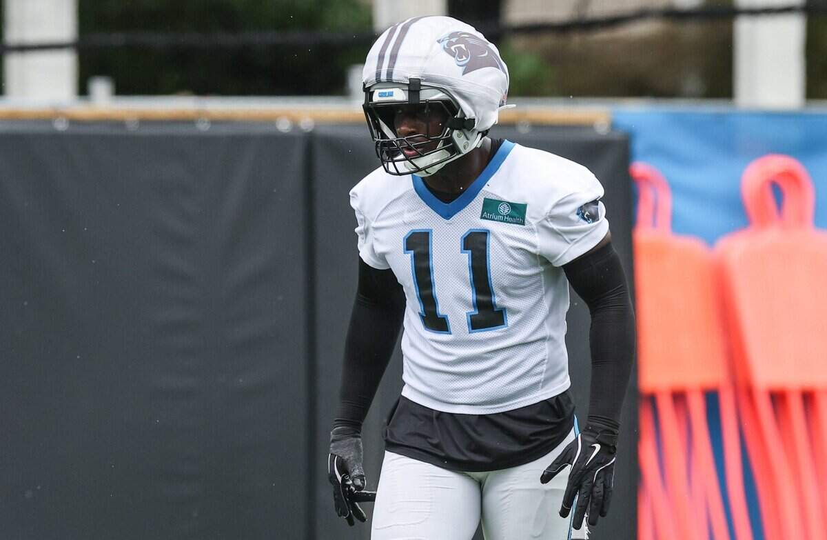 Outside linebacker Nic Scourton takes part in Carolina Panthers Organized Team Activities on Tuesday, June 2, 2026.