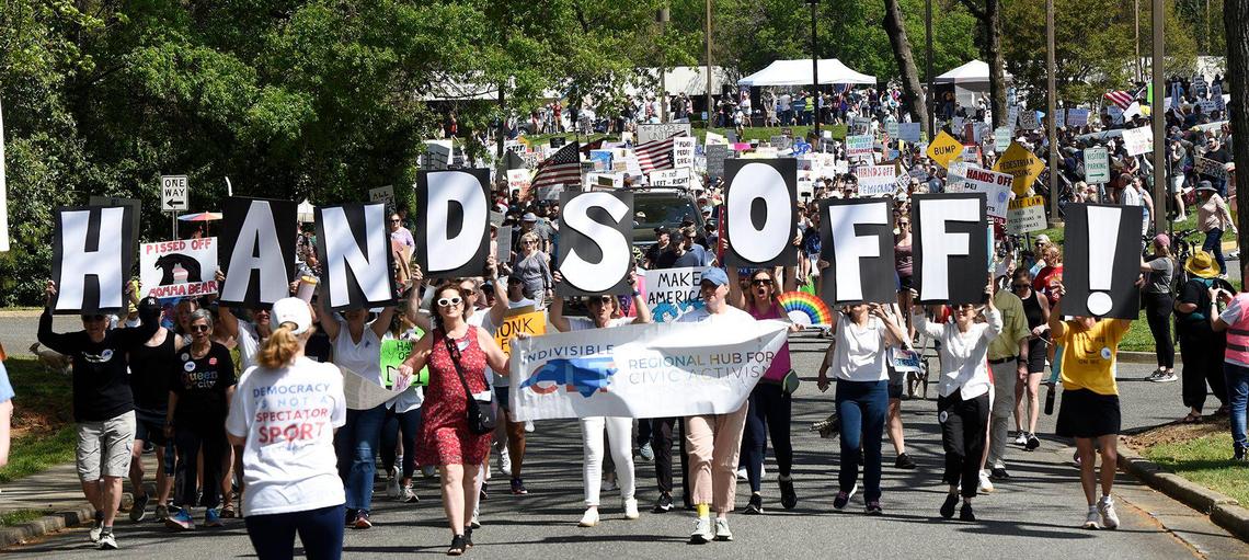 Indivisible Charlotte, among other national and local organizations, rallied citizens against what they call the Trump-Musk billionaire takeover and the Republican assault on our freedoms and our communities. The rally ended with a march. The rally took place at the Charlotte Mecklenburg Social Services Department on Billingsley Road on Saturday, Apr. 05, 2025.