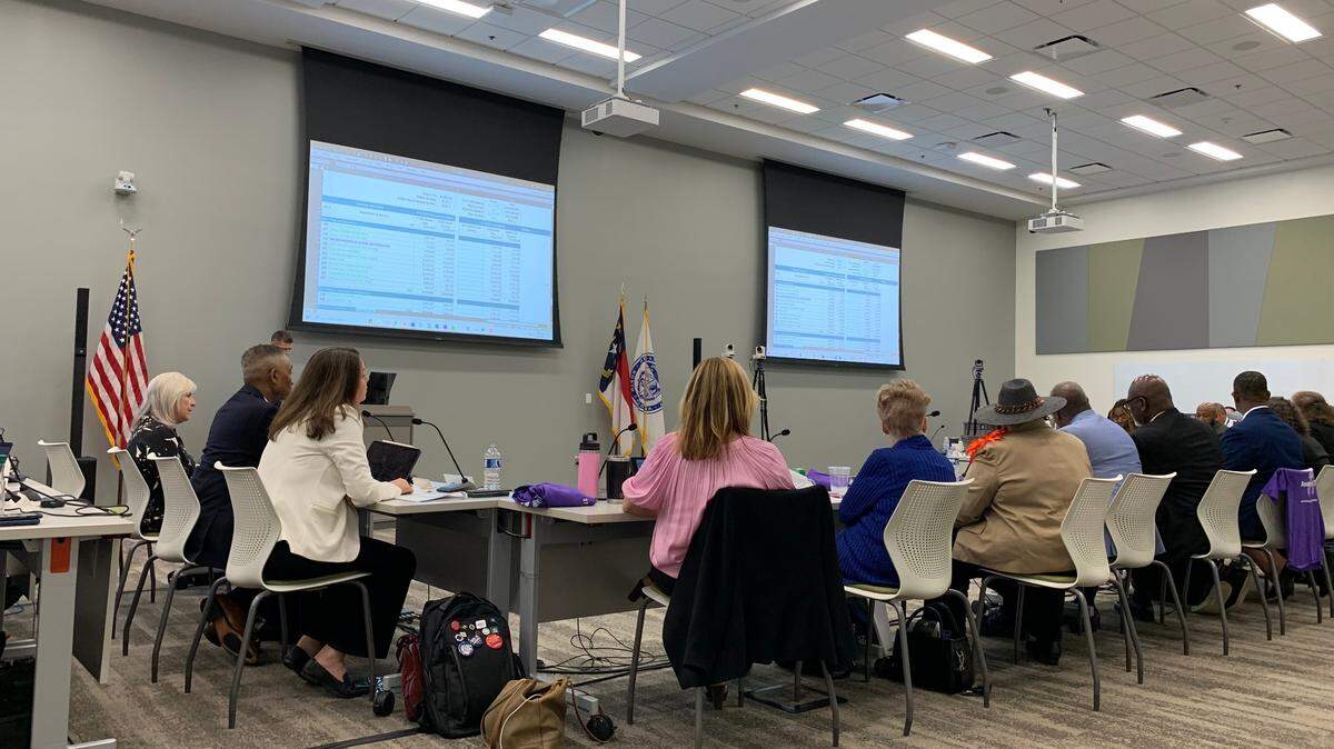Mecklenburg County commissioners meet at the Valerie C. Woodard Center to discuss the county’s budget for the new fiscal year that starts July 1.