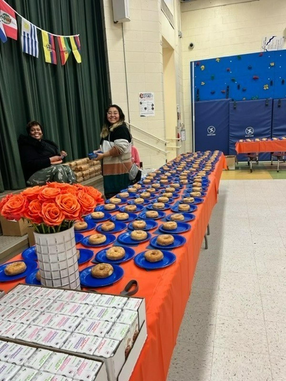 Some of the 780 doughnuts needed to feed all the people who came to “Doughnuts with Dear Ones” at Huntingtowne Farms Elementary School.