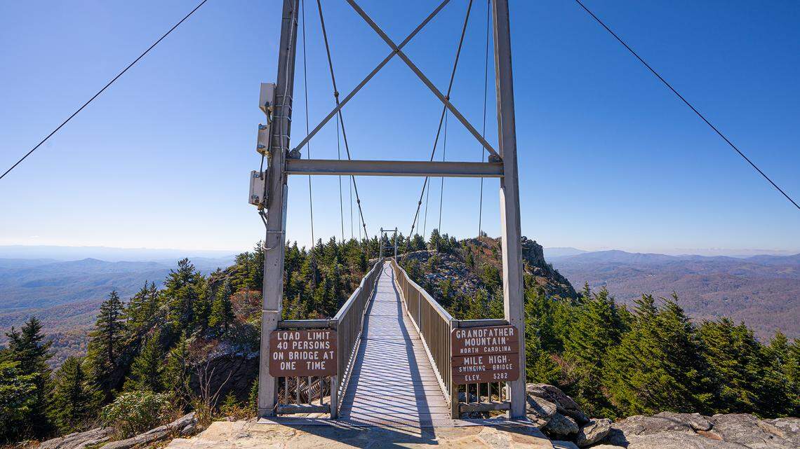 Grandfather Mountain in Linville, North Carolina, which closed after Hurricane Helene, will reopen Oct. 23. Shown here is Swinging Bridge.
