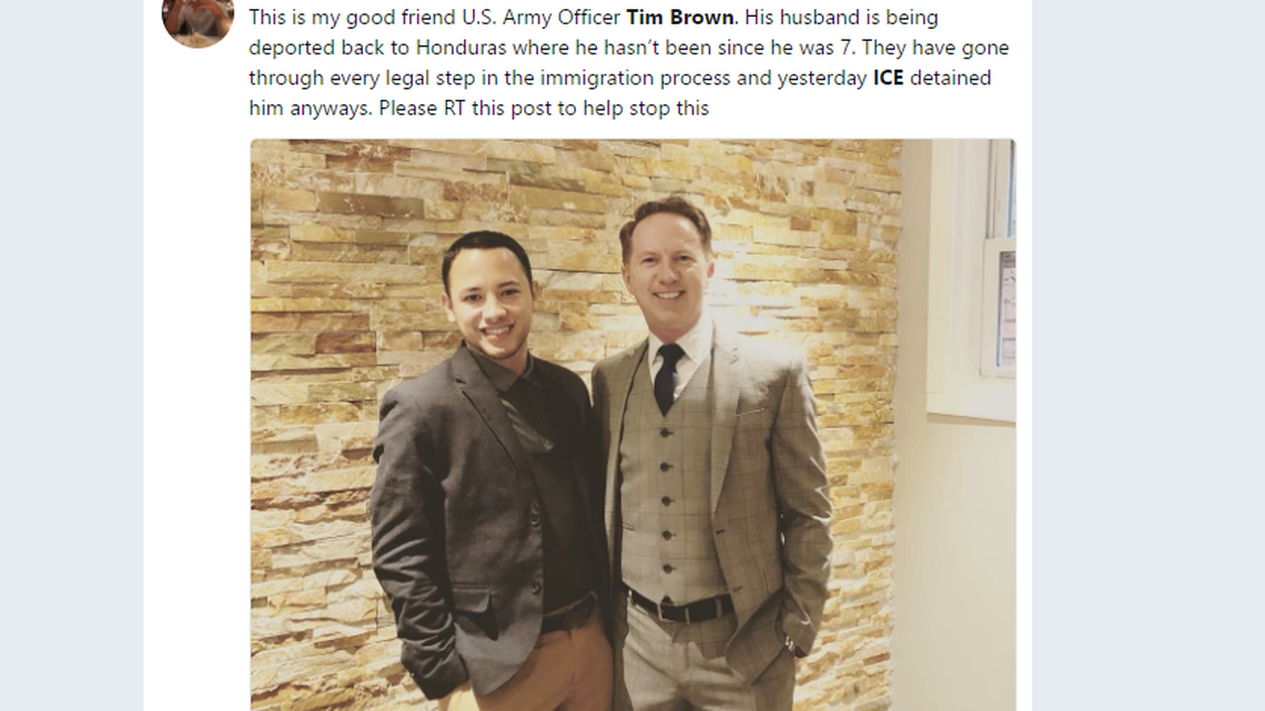 A social media campaign is being conducted in support of Army Chaplain Tim Brown, who is fighting the deportation of his husband back to Honduras.