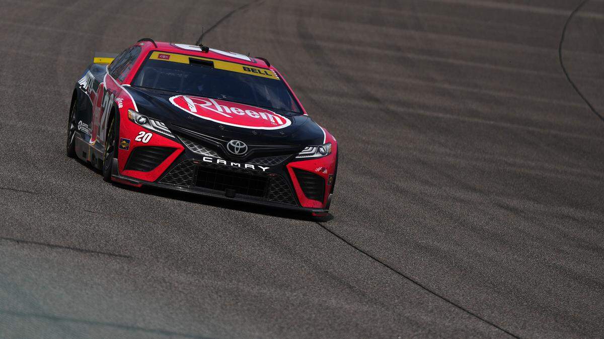 Oct 22, 2023; Homestead, Florida, USA; NASCAR Cup Series driver Christopher Bell (20) races during the 4EVER 400 presented by Mobil 1 at Homestead-Miami Speedway. Mandatory Credit: Jasen Vinlove-USA TODAY Sports