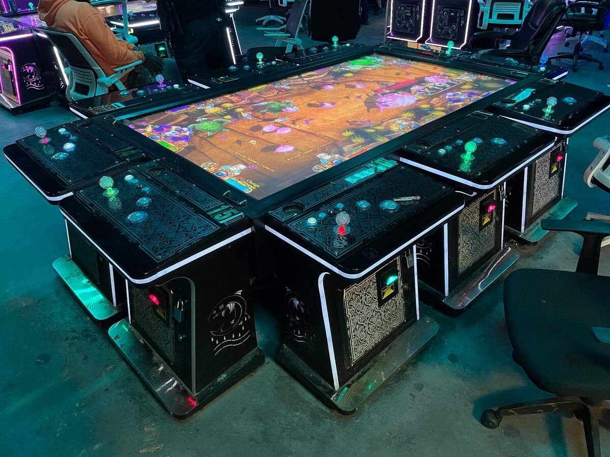 A fish game sits inside Ploutos Arcade after Charlotte-Mecklenburg Police Department detectives executed search warrants and began an illegal gambling investigation in Charlotte, North Carolina, on Friday, Feb. 10, 2023.