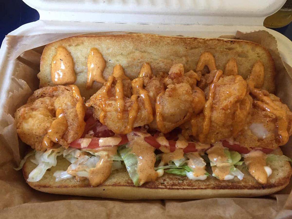 Bayou Betty’s Shrimp Po-Boy comes with mayo, lettuce, tomato and a spicy Cajun remoulade.