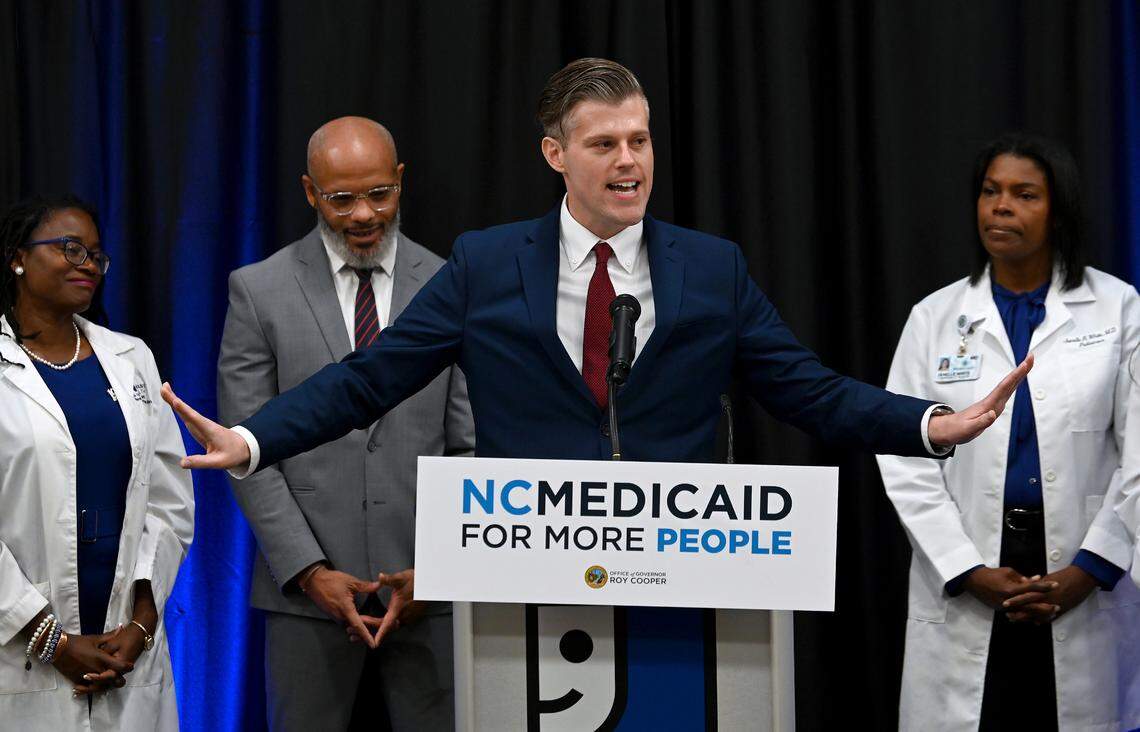 NC Department of Health and Human Services Secretary Kody Kinsley speaks during the ceremony announcing that DHHS launched Medicaid expansion on Friday.