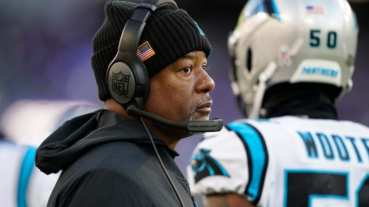 Carolina Panthers head coach Steve Wilks watches play in the second half of an NFL football game against the Baltimore Ravens Sunday, Nov. 20, 2022, in Baltimore. (AP Photo/Patrick Semansky)